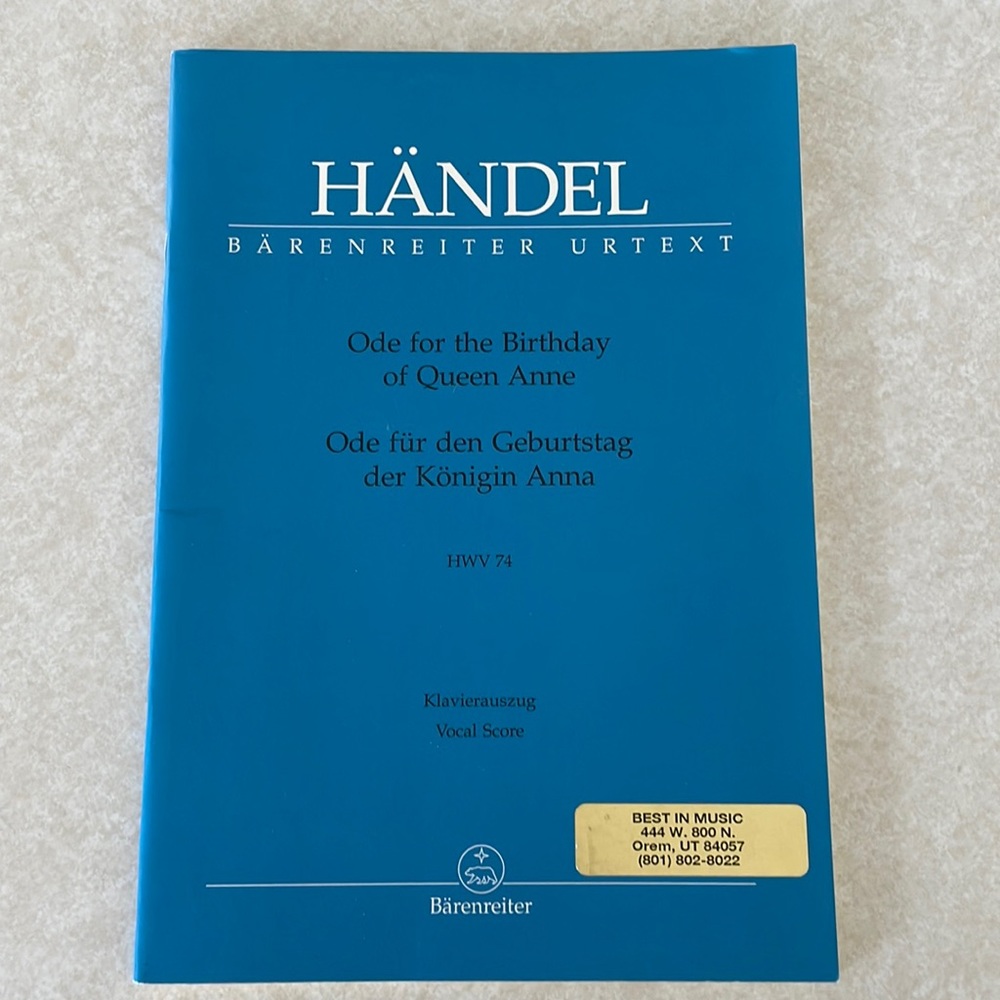 Handel: Ode for the Birthday of Queen Anne, HWV 74 (Vocal Score)